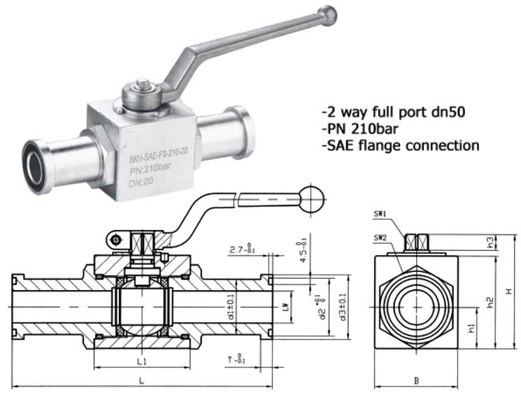 Hydraulic ball valve Dimensions